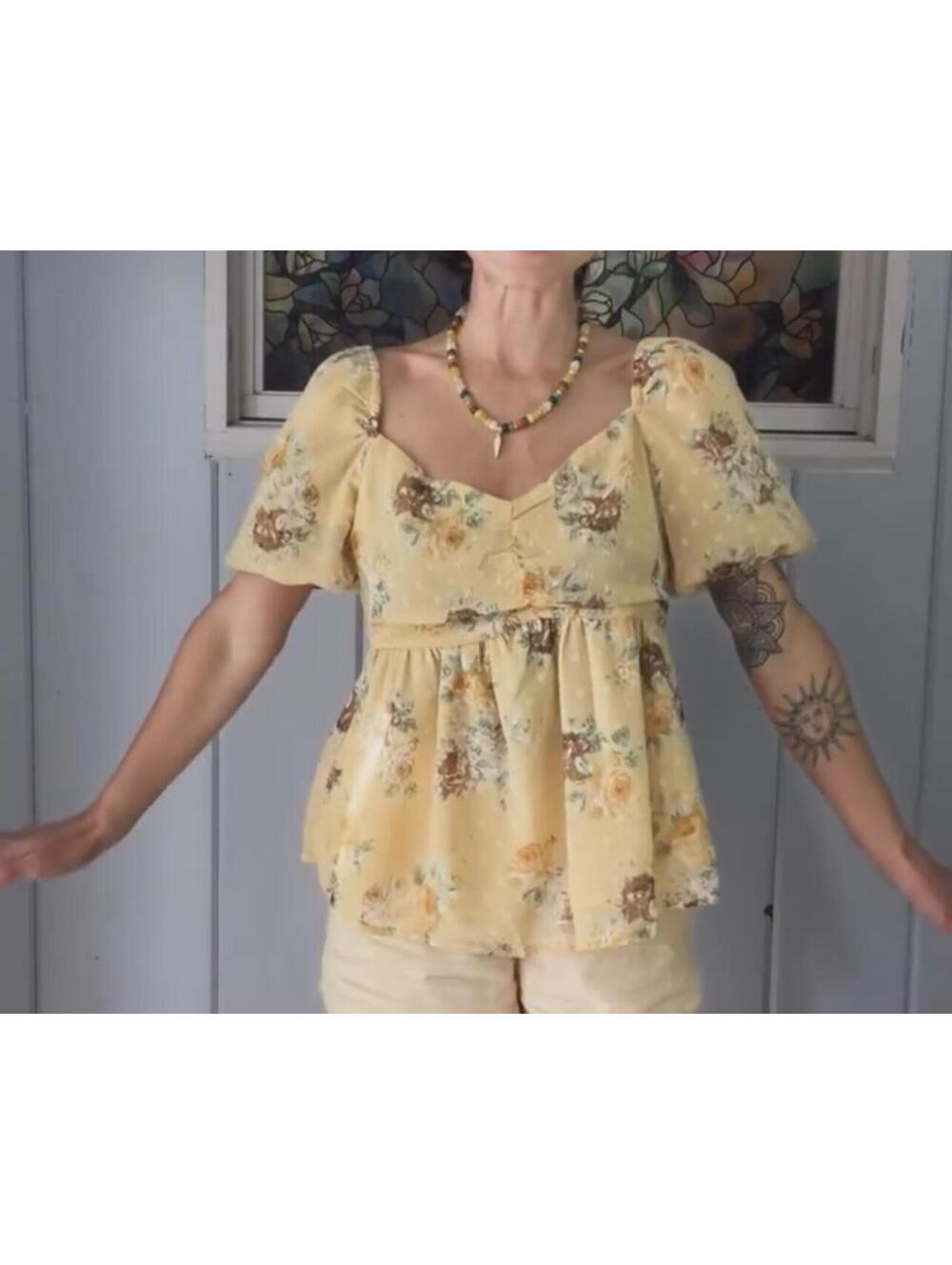 Promesa Yellow Floral Puff Sleeve Blouse size Medium